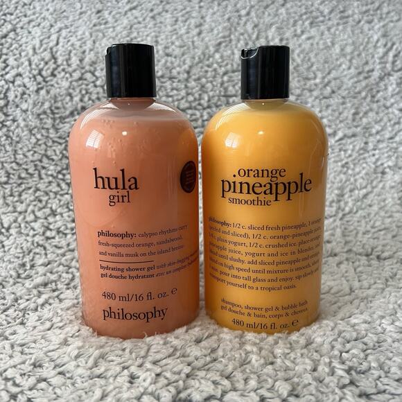 2 Philosophy Orange Pineapple Shampoo, Bath & Shower Gel HULA Girl Lot 16 oz NEW